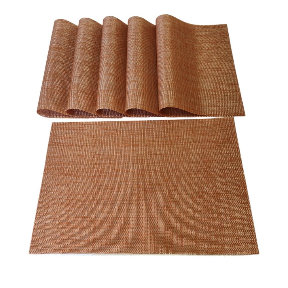 Placemats Set of 6 for Dining Table Non-Slip Washable Woven Vinyl in Orange NWOT